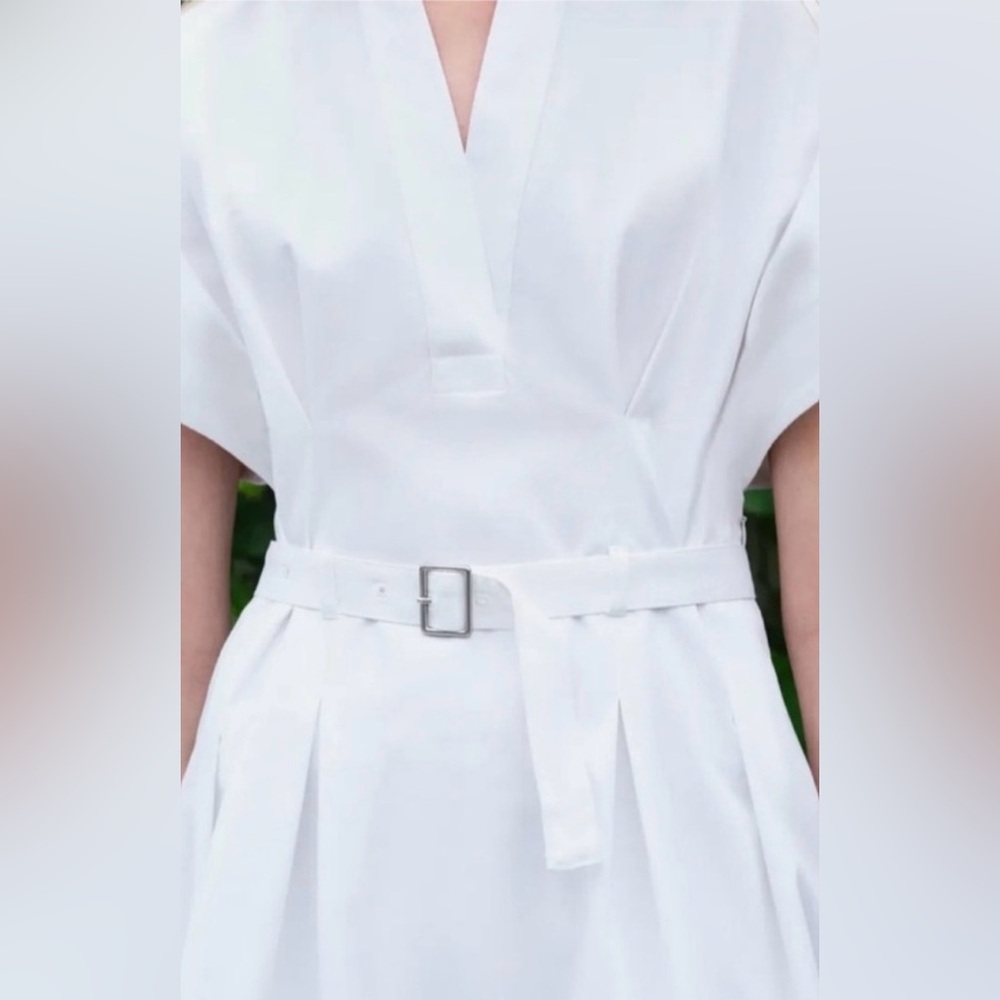 ZARA White Belted Mini Dress Pleated Short Sleeve Size S - Picture 3 of 15